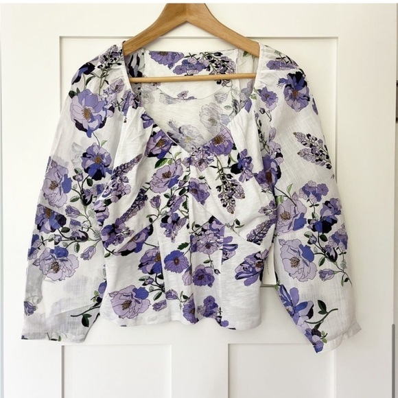 ANTHROPOLOGIE Floral V Neck ruched knit top size M - Picture 11 of 16